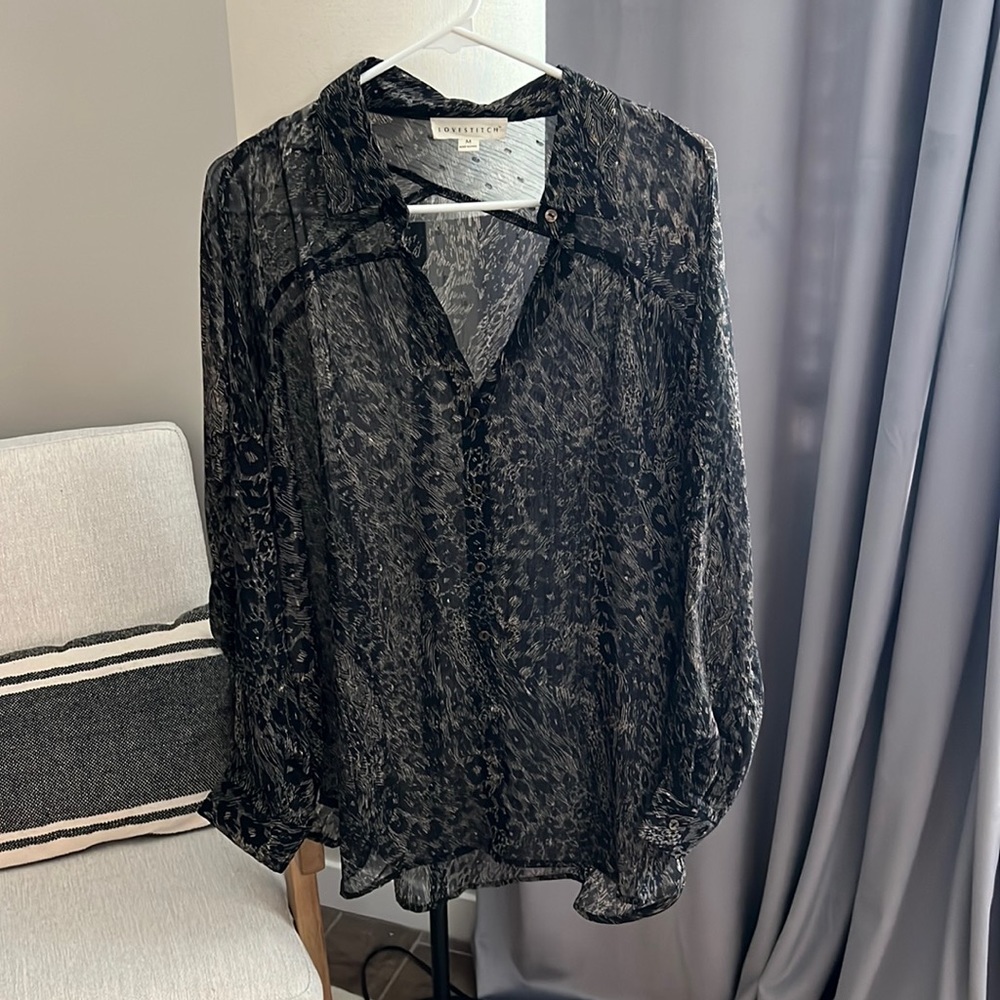 LOVESTITCH | long sleeve sheer button down top